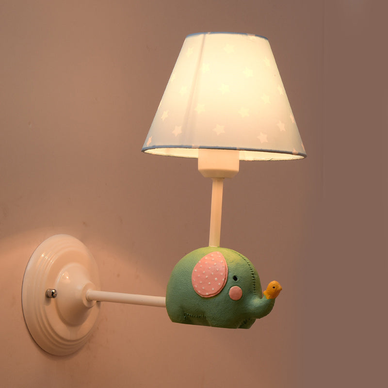 Right Angle Child Bedroom Wall Lamp Iron 1-Light Kids Sconce Light Fixture with Pink/Blue Shade and Cute Elephant Decor Blue Clearhalo 'Wall Lamps & Sconces' 'Wall Lights' Lighting' 1473259