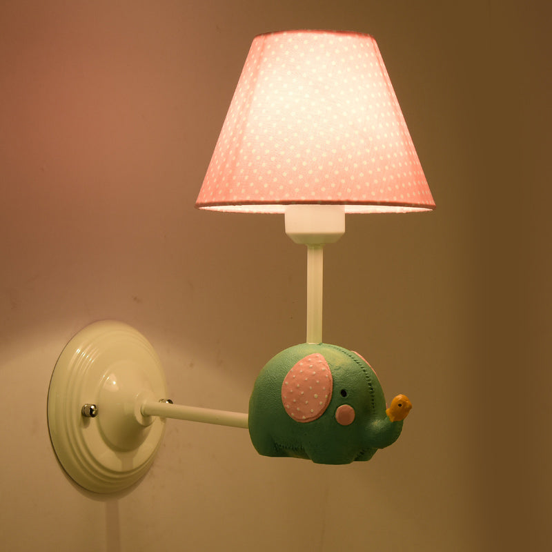 Right Angle Child Bedroom Wall Lamp Iron 1-Light Kids Sconce Light Fixture with Pink/Blue Shade and Cute Elephant Decor Pink Clearhalo 'Wall Lamps & Sconces' 'Wall Lights' Lighting' 1473264