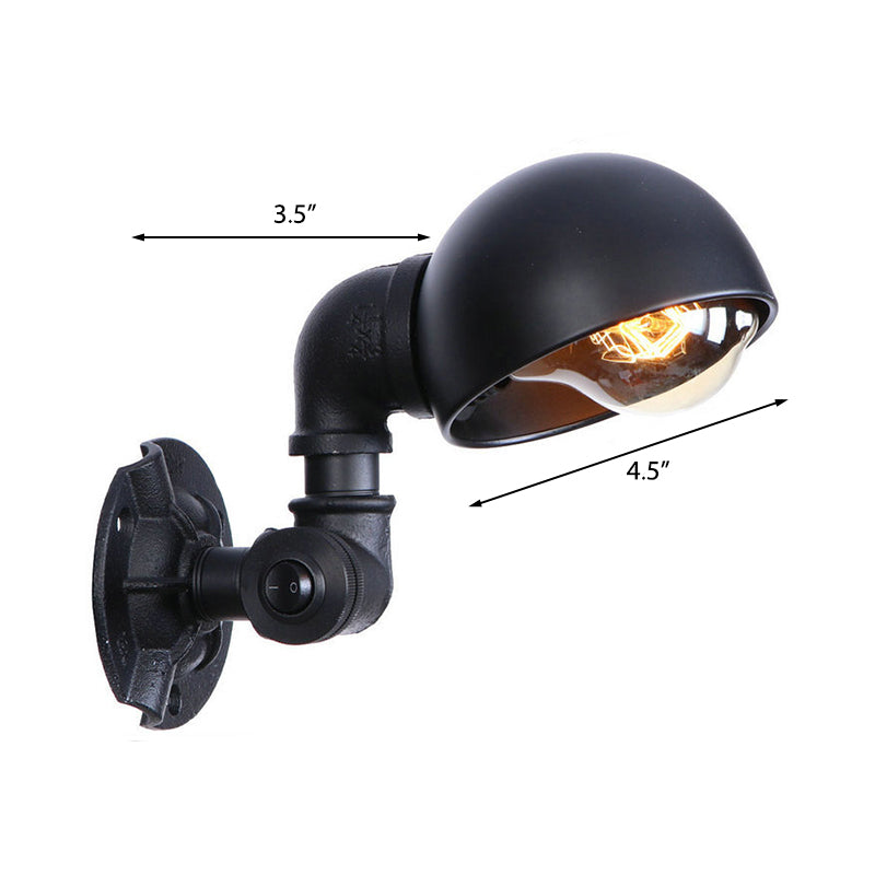 Vintage Stylish Bowl Shade Sconce Wall Lighting 1 Light Metallic Wall Mounted Lamp with Pipe in Black Clearhalo 'Art deco wall lights' 'Cast Iron' 'Glass' 'Industrial wall lights' 'Industrial' 'Middle century wall lights' 'Modern' 'Rustic wall lights' 'Tiffany' 'Traditional wall lights' 'Wall Lamps & Sconces' 'Wall Lights' Lighting' 147328