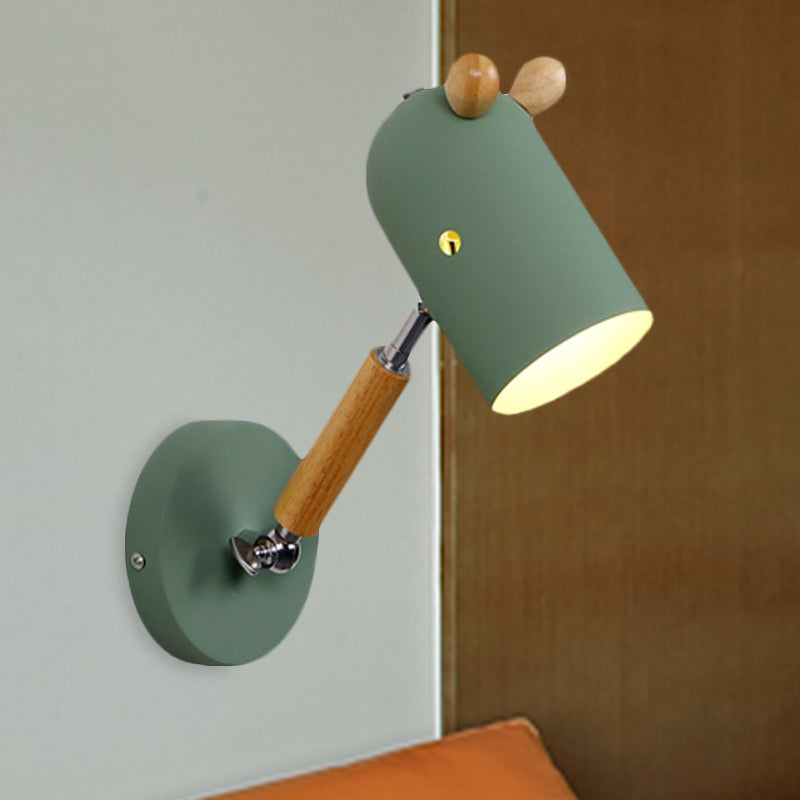 Iron Elongated Dome Swing Arm Wall Lamp Kids 1 Bulb White/Green/Grey-Wood Sconce Fixture with Venting Hole Clearhalo 'Wall Lamps & Sconces' 'Wall Lights' Lighting' 1473306