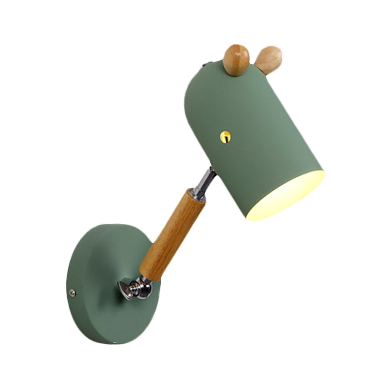 Iron Elongated Dome Swing Arm Wall Lamp Kids 1 Bulb White/Green/Grey-Wood Sconce Fixture with Venting Hole Clearhalo 'Wall Lamps & Sconces' 'Wall Lights' Lighting' 1473309
