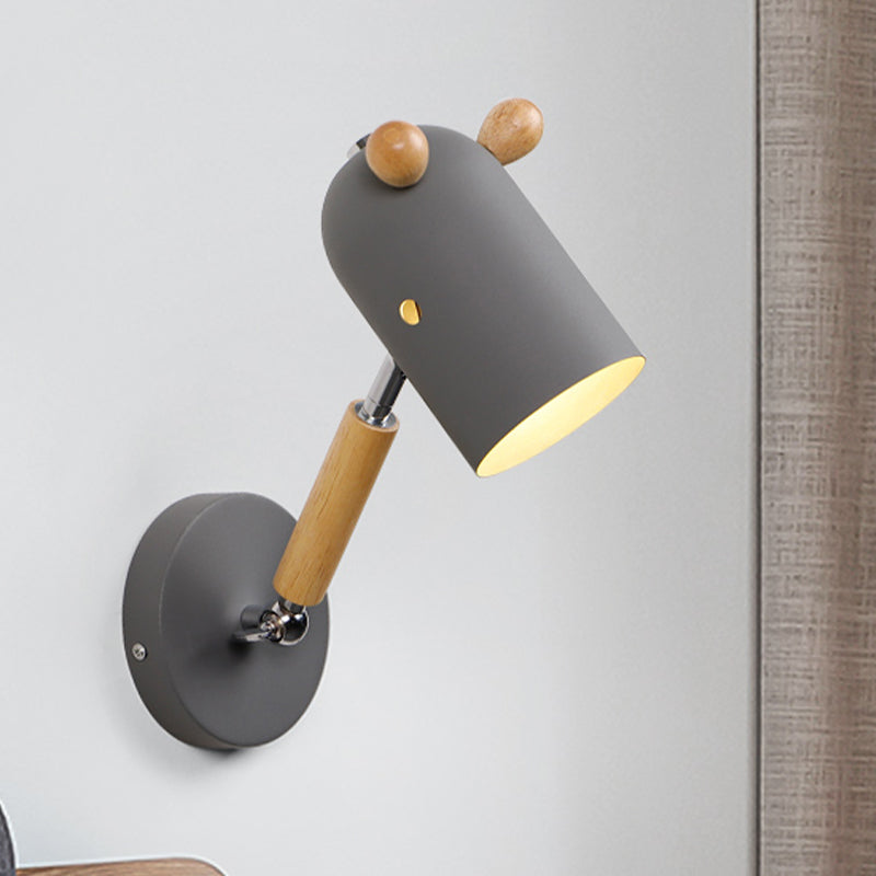 Iron Elongated Dome Swing Arm Wall Lamp Kids 1 Bulb White/Green/Grey-Wood Sconce Fixture with Venting Hole Clearhalo 'Wall Lamps & Sconces' 'Wall Lights' Lighting' 1473311