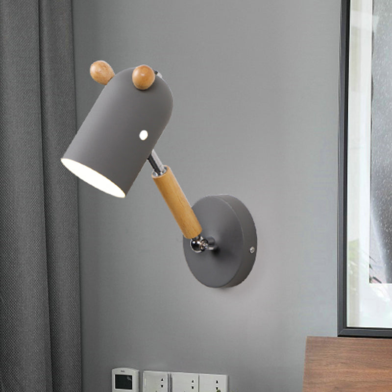Iron Elongated Dome Swing Arm Wall Lamp Kids 1 Bulb White/Green/Grey-Wood Sconce Fixture with Venting Hole Grey Clearhalo 'Wall Lamps & Sconces' 'Wall Lights' Lighting' 1473312