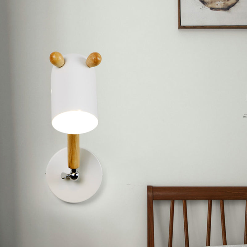 Iron Elongated Dome Swing Arm Wall Lamp Kids 1 Bulb White/Green/Grey-Wood Sconce Fixture with Venting Hole White Clearhalo 'Wall Lamps & Sconces' 'Wall Lights' Lighting' 1473316