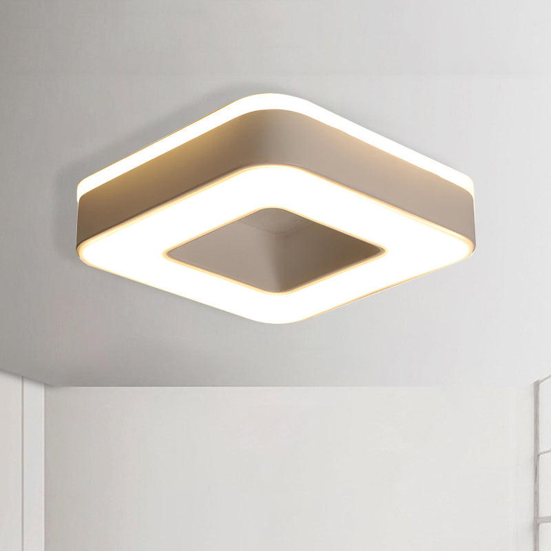 LED Corridor Ceiling Light Simple Black/White Flush Mounted Lamp with Small Square/Round Acrylic Frame, Warm/White Light White Square Plate Clearhalo 'Ceiling Lights' 'Close To Ceiling Lights' 'Close to ceiling' 'Flush mount' Lighting' 1473592