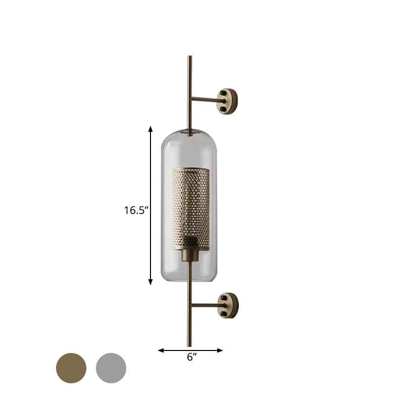 5"/6" W Clear Glass Oval Wall Sconce Colonialism 1 Bulb Bedroom Wall Lighting Fixture with Mesh Screen in Bronze/Silver Gray Clearhalo 'Wall Lamps & Sconces' 'Wall Lights' Lighting' 1473671