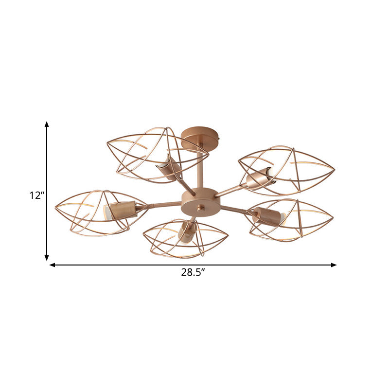 Gold 5-Light Semi Flush Mount Colonial Iron Star Cage Close to Ceiling Lighting Fixture for Bedroom Clearhalo 'Ceiling Lights' 'Close To Ceiling Lights' 'Close to ceiling' 'Semi-flushmount' Lighting' 1473740