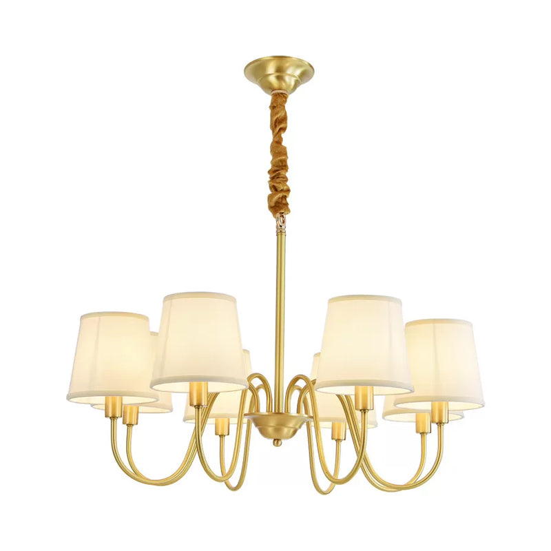 Gold Barrel Pendant Chandelier Colonial Fabric 3/5/8 Bulbs Living Room Ceiling Light with Gooseneck Copper Arm Clearhalo 'Ceiling Lights' 'Chandeliers' Lighting' options 1473764