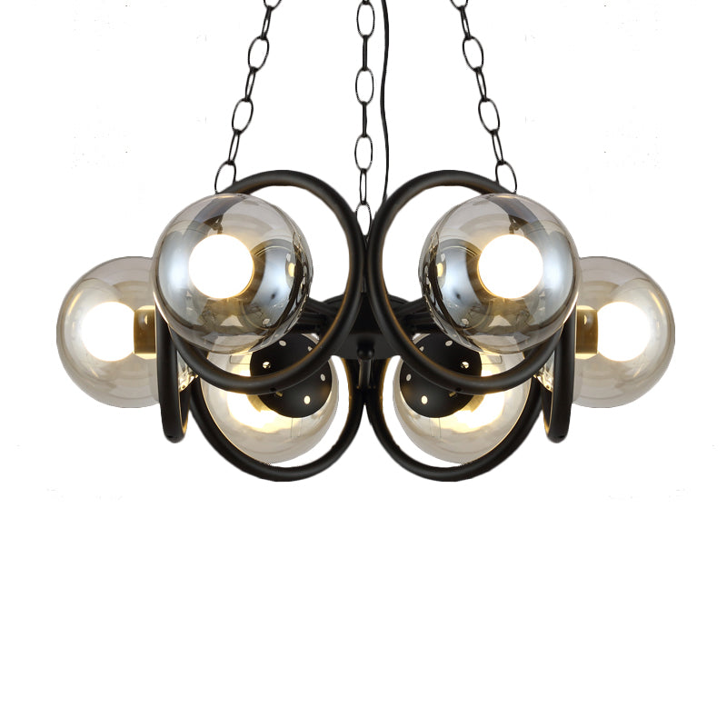 Black 6/8 Bulbs Chandelier Light Industrial Clear Glass Global Pendant Lighting Fixture with Round Cage Clearhalo 'Cast Iron' 'Ceiling Lights' 'Chandeliers' 'Industrial Chandeliers' 'Industrial' 'Metal' 'Middle Century Chandeliers' 'Rustic Chandeliers' 'Tiffany' Lighting' 1473924