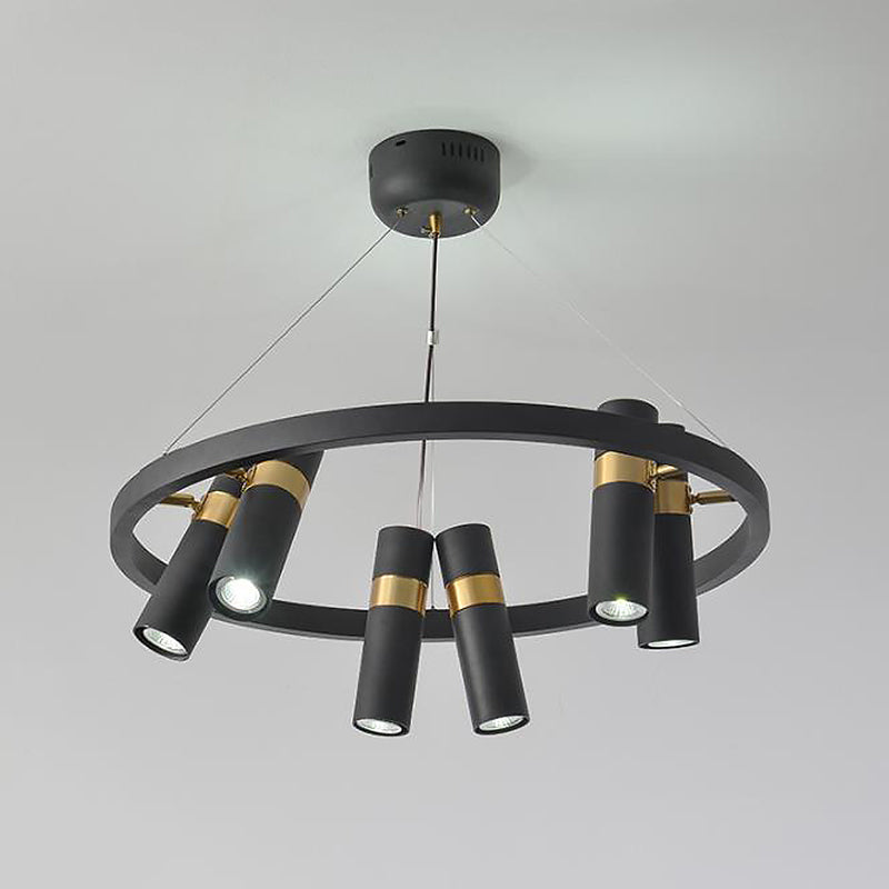 Metal Pipe Pendant Chandelier Factory 6/9 Heads Bedroom Hanging Ceiling Light in Black with Round Design Clearhalo 'Cast Iron' 'Ceiling Lights' 'Chandeliers' 'Industrial Chandeliers' 'Industrial' 'Metal' 'Middle Century Chandeliers' 'Rustic Chandeliers' 'Tiffany' Lighting' 1473955