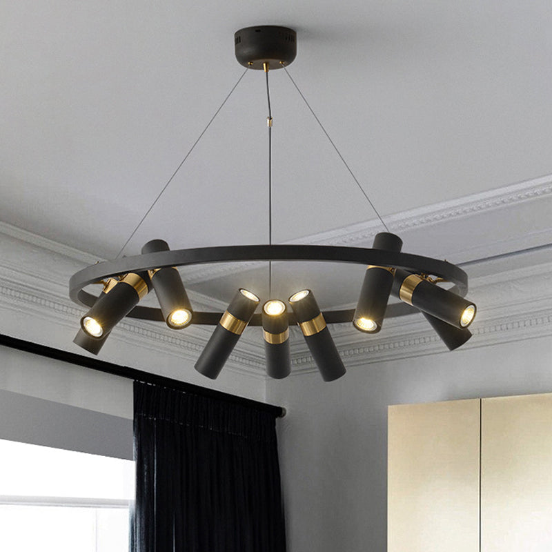 Metal Pipe Pendant Chandelier Factory 6/9 Heads Bedroom Hanging Ceiling Light in Black with Round Design Clearhalo 'Cast Iron' 'Ceiling Lights' 'Chandeliers' 'Industrial Chandeliers' 'Industrial' 'Metal' 'Middle Century Chandeliers' 'Rustic Chandeliers' 'Tiffany' Lighting' 1473957