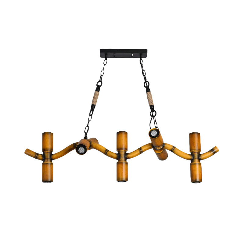 Metal Brown Island Lighting Fixture Wave 10 Lights Factory Pendant Light with Pipe Shade and Rope Clearhalo 'Ceiling Lights' 'Island Lights' Lighting' 1473994