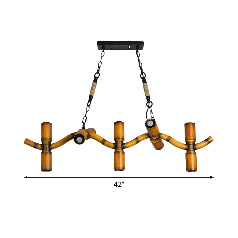 Metal Brown Island Lighting Fixture Wave 10 Lights Factory Pendant Light with Pipe Shade and Rope Clearhalo 'Ceiling Lights' 'Island Lights' Lighting' 1473996