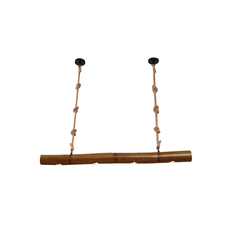 Bamboo Tube Island Lighting Farmhouse 4 Bulbs Restaurant Hanging Pendant Light in Yellow and Brown with Rope Clearhalo 'Ceiling Lights' 'Island Lights' Lighting' 1473999