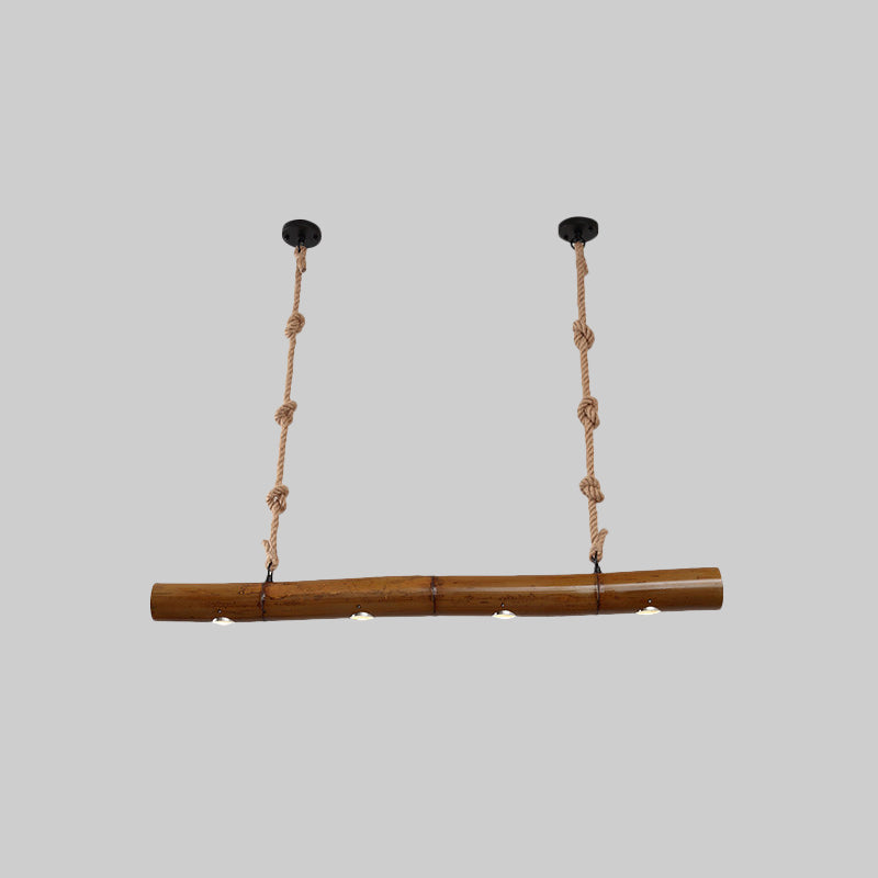 Bamboo Tube Island Lighting Farmhouse 4 Bulbs Restaurant Hanging Pendant Light in Yellow and Brown with Rope Clearhalo 'Ceiling Lights' 'Island Lights' Lighting' 1474000