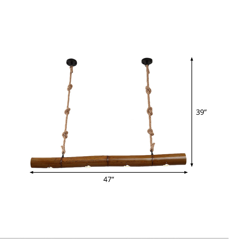 Bamboo Tube Island Lighting Farmhouse 4 Bulbs Restaurant Hanging Pendant Light in Yellow and Brown with Rope Clearhalo 'Ceiling Lights' 'Island Lights' Lighting' 1474001