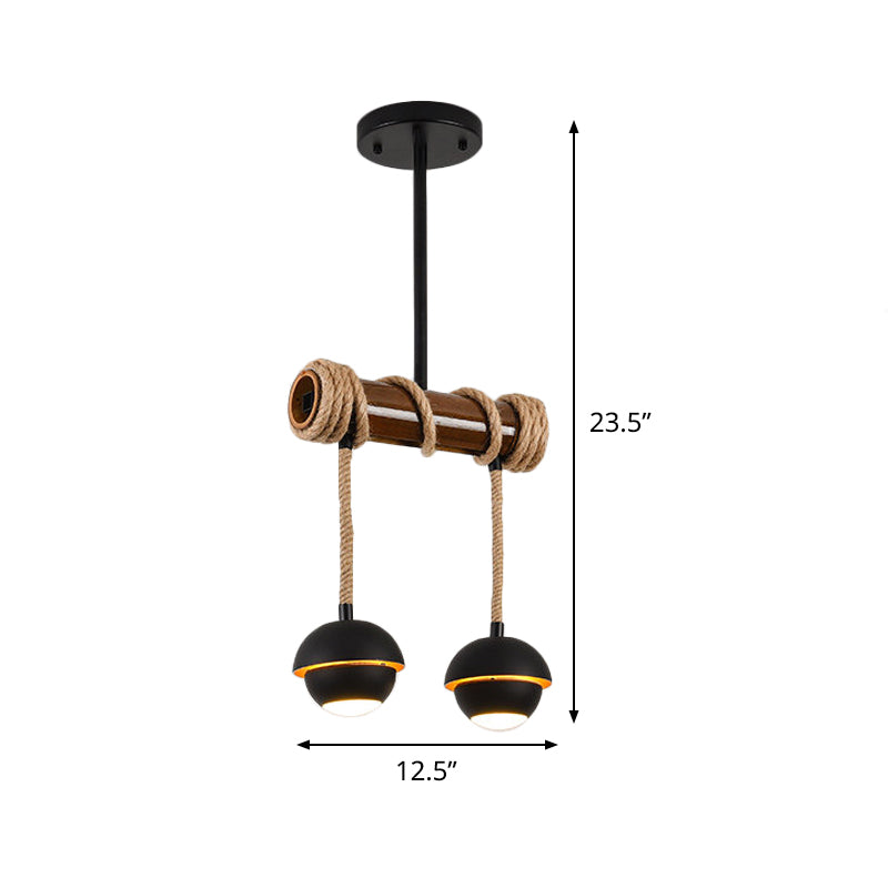 Industrial Linear Island Chandelier 2/3/6 Bulbs Iron Pendant Lamp in Black with Bamboo Tube and Rope, Warm/White Light Clearhalo 'Ceiling Lights' 'Island Lights' Lighting' 1474006