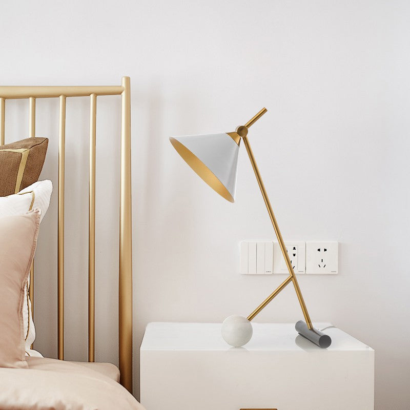 Metal White/Black Nightstand Light Funnel 1 Light Vintage Night Table Lamp with Marble Ball for Bedroom Clearhalo 'Lamps' 'Table Lamps' Lighting' 1474067