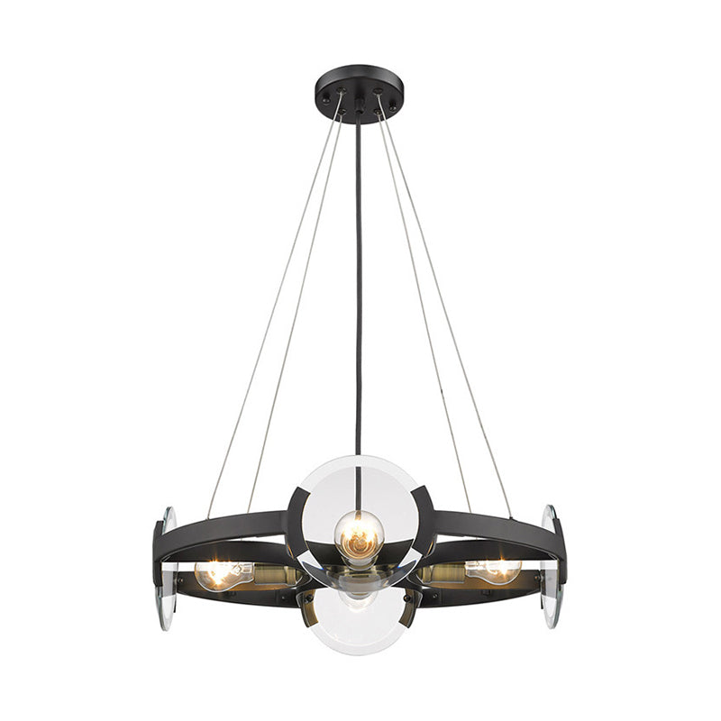 4/6 Lights Circular Pendant Chandelier Farmhouse Black Metallic Ceiling Light with Clear Glass Shade Clearhalo 'Ceiling Lights' 'Chandeliers' Lighting' options 1474188