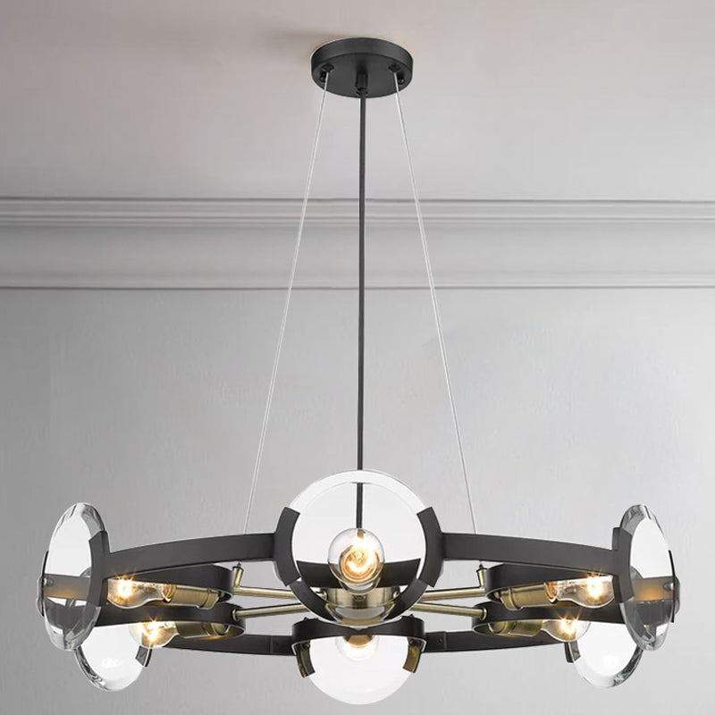 4/6 Lights Circular Pendant Chandelier Farmhouse Black Metallic Ceiling Light with Clear Glass Shade Clearhalo 'Ceiling Lights' 'Chandeliers' Lighting' options 1474191