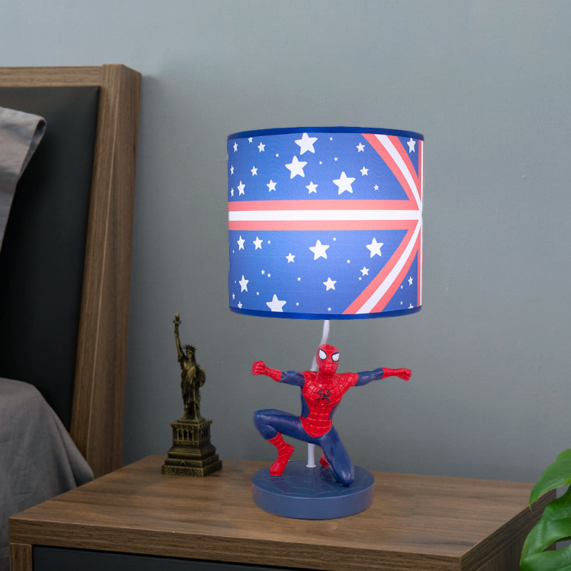 Fabric Drum Nightstand Lamp Kids 1 Bulb Night Table Lighting in Blue with Star Pattern for Nursery Blue A Clearhalo 'Lamps' 'Table Lamps' Lighting' 1474311
