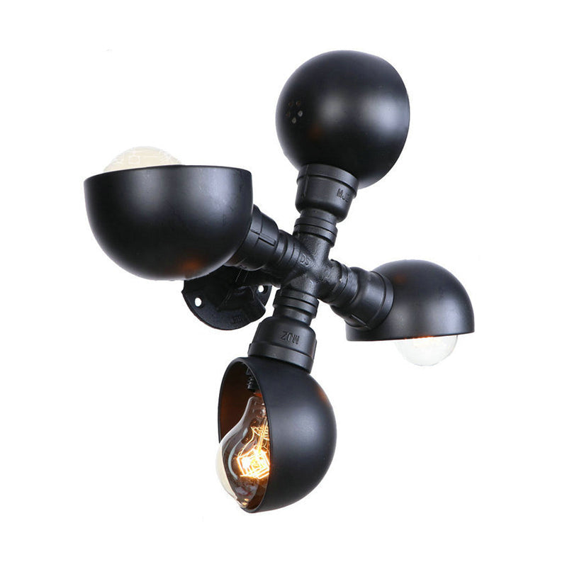 Dome Shade Stairway Wall Mount Fixture Industrial Style Metal 4 Lights Black Finish Wall Sconce Clearhalo 'Art deco wall lights' 'Cast Iron' 'Glass' 'Industrial wall lights' 'Industrial' 'Middle century wall lights' 'Modern' 'Rustic wall lights' 'Tiffany' 'Traditional wall lights' 'Wall Lamps & Sconces' 'Wall Lights' Lighting' 147435