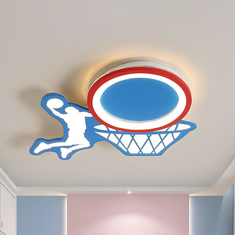 LED Nursery Flushmount Ceiling Lamp Kids Blue Flush Light Fixture with Basketball Acrylic Shade, 18"/22.5" Long Clearhalo 'Ceiling Lights' 'Close To Ceiling Lights' 'Close to ceiling' 'Flush mount' Lighting' 1474420