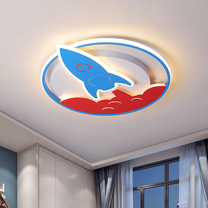 Acrylic Rocket Flush-Mount Light Fixture Kids 16"/19.5" W LED Blue Flushmount Ceiling Lamp for Boys Bedroom Clearhalo 'Ceiling Lights' 'Close To Ceiling Lights' 'Close to ceiling' 'Flush mount' Lighting' 1474432