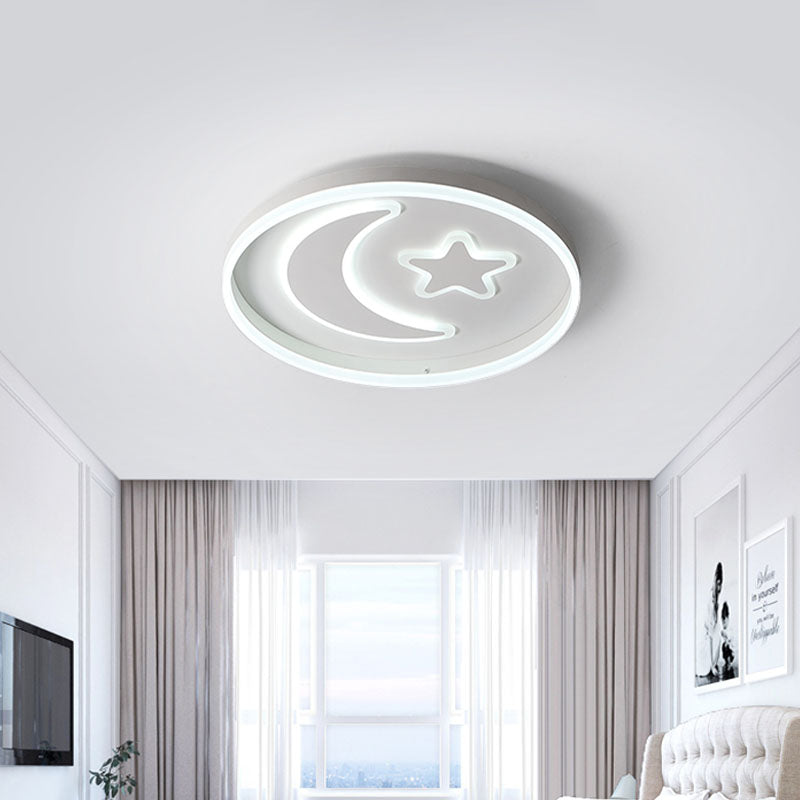 LED Bedroom Flush Mount Lighting Kids White/Pink/Blue Flush Light Fixture with Moon and Star Acrylic Shade Clearhalo 'Ceiling Lights' 'Close To Ceiling Lights' 'Close to ceiling' 'Flush mount' Lighting' 1474451