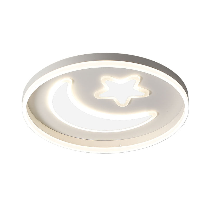 LED Bedroom Flush Mount Lighting Kids White/Pink/Blue Flush Light Fixture with Moon and Star Acrylic Shade Clearhalo 'Ceiling Lights' 'Close To Ceiling Lights' 'Close to ceiling' 'Flush mount' Lighting' 1474453