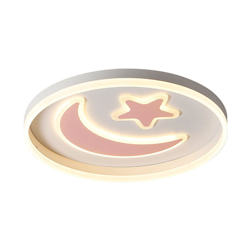 LED Bedroom Flush Mount Lighting Kids White/Pink/Blue Flush Light Fixture with Moon and Star Acrylic Shade Clearhalo 'Ceiling Lights' 'Close To Ceiling Lights' 'Close to ceiling' 'Flush mount' Lighting' 1474458
