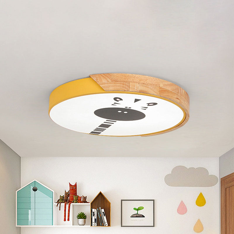 Macaroon Ring Acrylic Flush Mount LED Flushmount Lighting with Giraffe Pattern in Pink/Yellow/Blue, 12"/16" Width Clearhalo 'Ceiling Lights' 'Close To Ceiling Lights' 'Close to ceiling' 'Flush mount' Lighting' 1474496