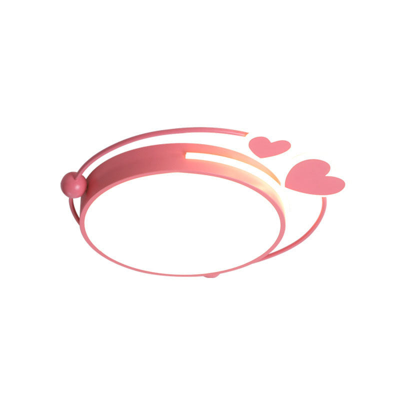 16"/19.5" W Halo Iron Flush Mount Lamp Macaroon LED Pink Close to Ceiling Lighting with Loving Heart Design Clearhalo 'Ceiling Lights' 'Close To Ceiling Lights' 'Close to ceiling' 'Flush mount' Lighting' 1474502