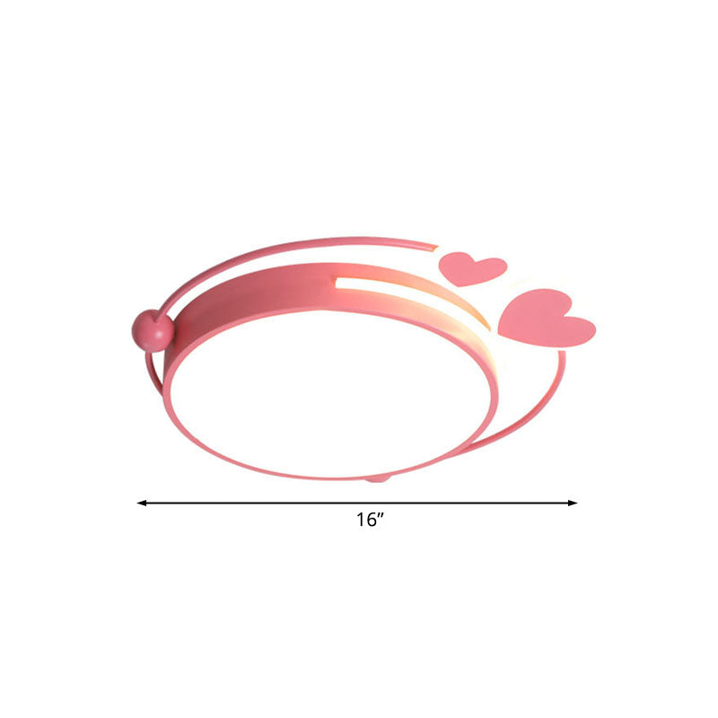 16"/19.5" W Halo Iron Flush Mount Lamp Macaroon LED Pink Close to Ceiling Lighting with Loving Heart Design Clearhalo 'Ceiling Lights' 'Close To Ceiling Lights' 'Close to ceiling' 'Flush mount' Lighting' 1474503