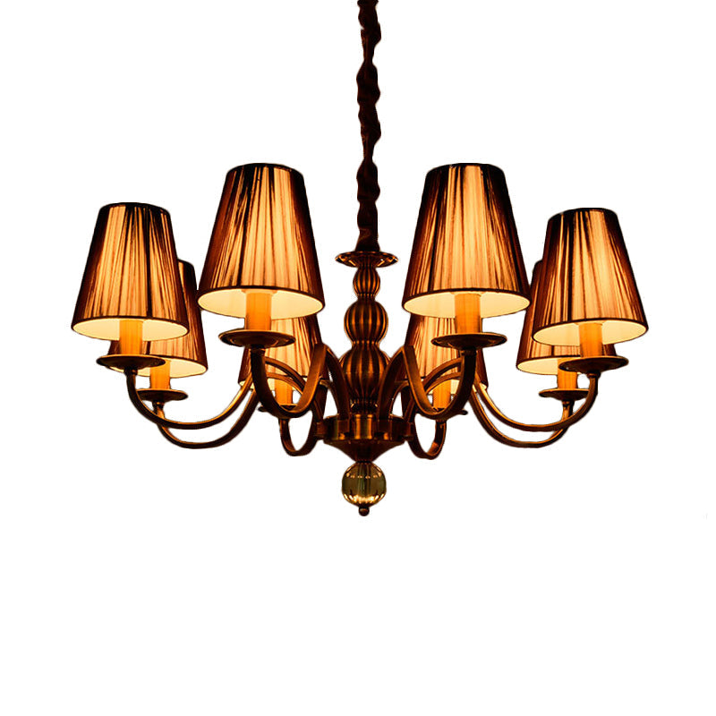 6/8-Bulb Conical Chandelier Lighting Fixture Traditional Gold Fabric Pendant Lamp with Clear Crystal Accent 8 Gold Clearhalo 'Ceiling Lights' 'Chandeliers' Lighting' options 1474661_5b41dccb-0eab-43c7-a4c8-b2253dfd1a9c