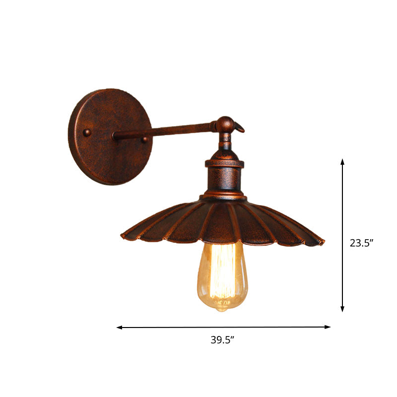 Vintage Stylish Scalloped Wall Lamp 1 Bulb Metallic Rotatable Wall Mount Light in Dark Rust/White Clearhalo 'Art deco wall lights' 'Cast Iron' 'Glass' 'Industrial wall lights' 'Industrial' 'Middle century wall lights' 'Modern' 'Rustic wall lights' 'Tiffany' 'Traditional wall lights' 'Wall Lamps & Sconces' 'Wall Lights' Lighting' 147475