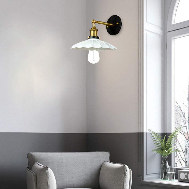 Vintage Stylish Scalloped Wall Lamp 1 Bulb Metallic Rotatable Wall Mount Light in Dark Rust/White White Clearhalo 'Art deco wall lights' 'Cast Iron' 'Glass' 'Industrial wall lights' 'Industrial' 'Middle century wall lights' 'Modern' 'Rustic wall lights' 'Tiffany' 'Traditional wall lights' 'Wall Lamps & Sconces' 'Wall Lights' Lighting' 147476