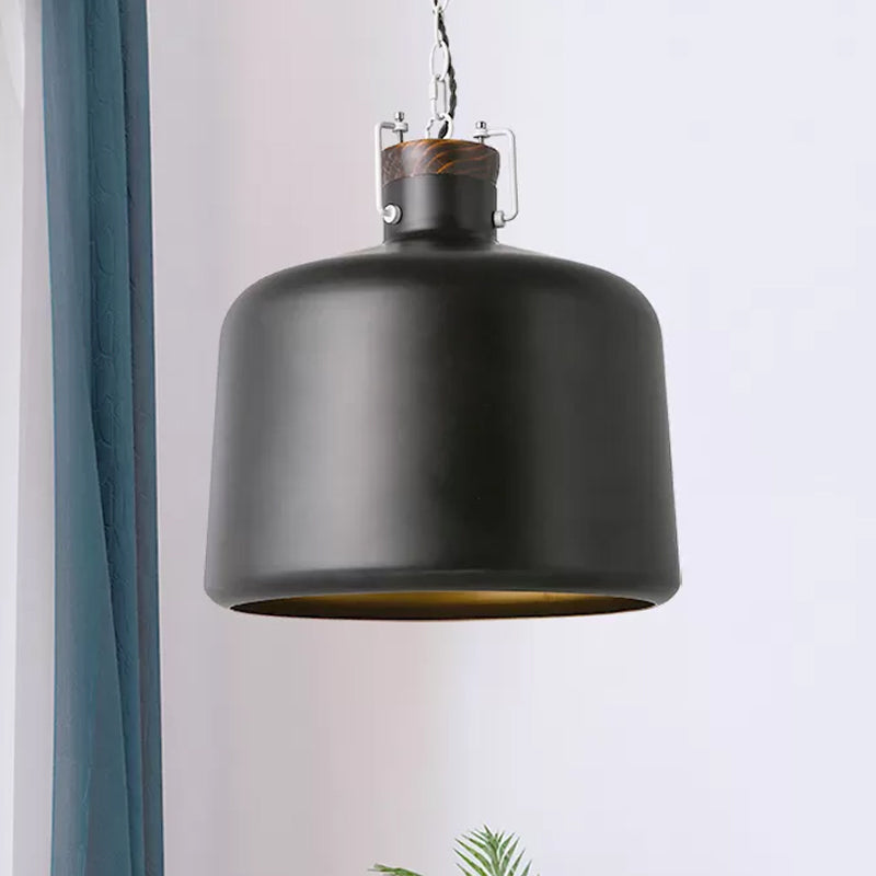 Bucket Restaurant Pendant Light Fixture Industrial Iron 1 Bulb Black/White Ceiling Suspension Lamp Clearhalo 'Art Deco Pendants' 'Black' 'Cast Iron' 'Ceiling Lights' 'Ceramic' 'Crystal' 'Industrial Pendants' 'Industrial' 'Metal' 'Middle Century Pendants' 'Pendant Lights' 'Pendants' 'Rustic Pendants' 'Tiffany' Lighting' 1474775