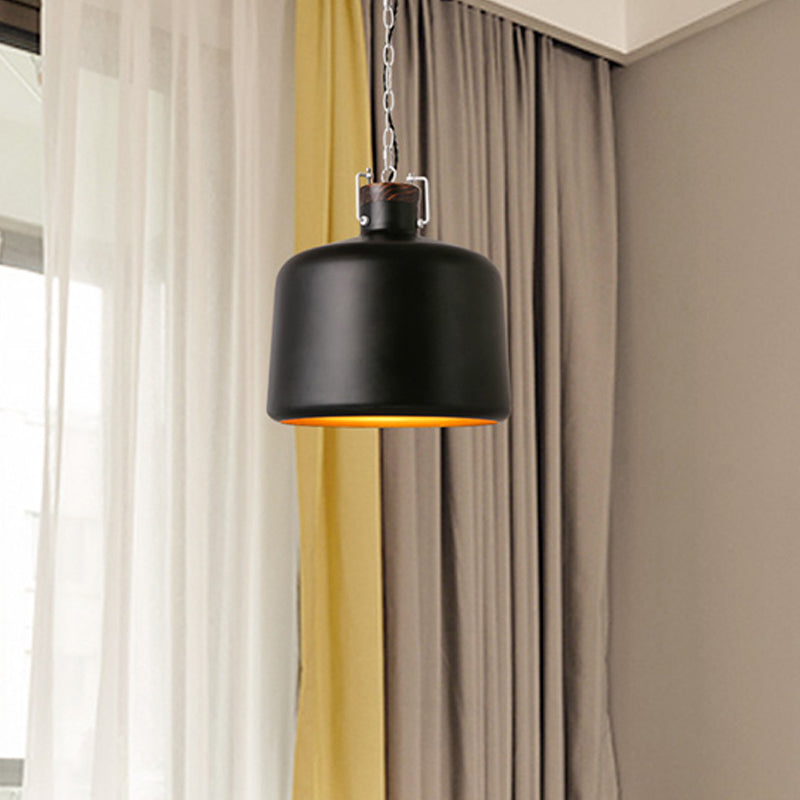 Bucket Restaurant Pendant Light Fixture Industrial Iron 1 Bulb Black/White Ceiling Suspension Lamp Clearhalo 'Art Deco Pendants' 'Black' 'Cast Iron' 'Ceiling Lights' 'Ceramic' 'Crystal' 'Industrial Pendants' 'Industrial' 'Metal' 'Middle Century Pendants' 'Pendant Lights' 'Pendants' 'Rustic Pendants' 'Tiffany' Lighting' 1474777