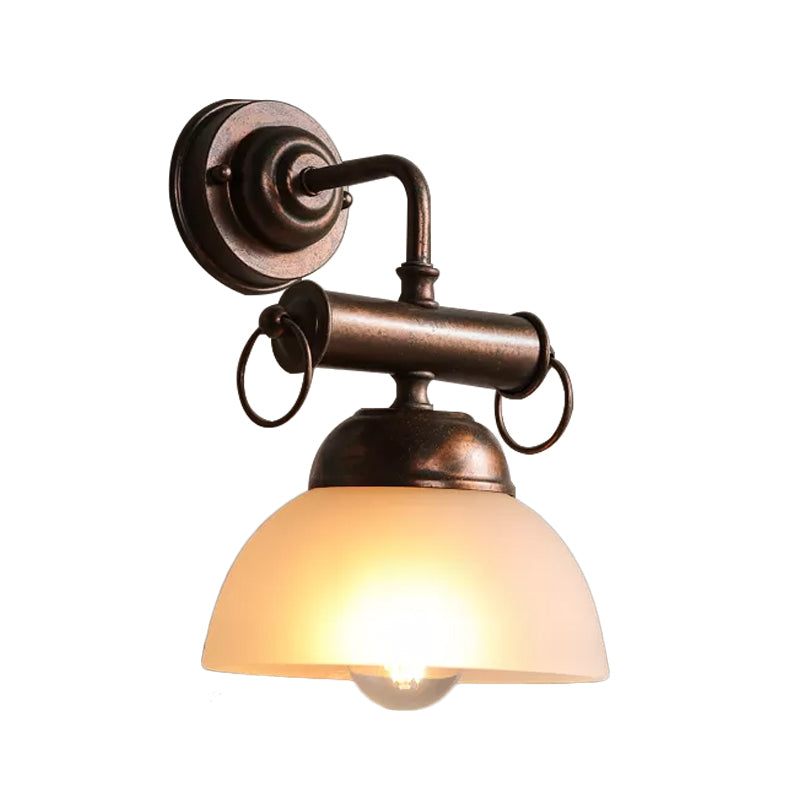Bronze Bowl Wall Sconce Light Farmhouse White/Yellow Glass 1 Head Restaurant Wall Lighting Fixture Clearhalo 'Art deco wall lights' 'Cast Iron' 'Glass' 'Industrial wall lights' 'Industrial' 'Middle century wall lights' 'Modern' 'Rustic wall lights' 'Tiffany' 'Traditional wall lights' 'Wall Lamps & Sconces' 'Wall Lights' Lighting' 1474864