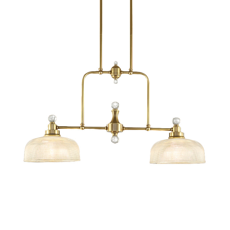 Gold Domed Island Pendant Country Style Clear Prismatic Glass 2 Bulbs Metal Hanging Light Kit Clearhalo 'Ceiling Lights' 'Island Lights' Lighting' 1474988