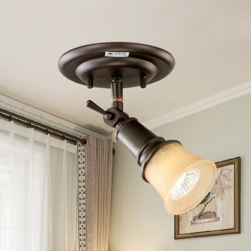1/3-Head Frosted Glass Semi Flush Traditional Black Finish Black Bell Corridor Adjustable Metallic Ceiling Light Clearhalo 'Ceiling Lights' 'Close To Ceiling Lights' 'Close to ceiling' 'Semi-flushmount' Lighting' 1475084
