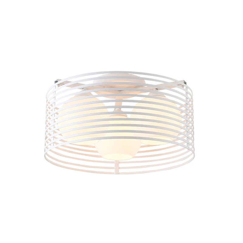 Milk Open Glass Dome Flushmount Contemporary 3 Heads Flush Mount Ceiling Light with Black/White Drum Cage Clearhalo 'Ceiling Lights' 'Close To Ceiling Lights' 'Close to ceiling' 'Flush mount' Lighting' 1475117