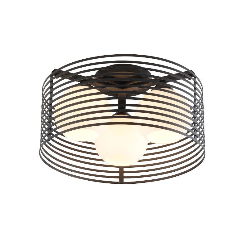 Milk Open Glass Dome Flushmount Contemporary 3 Heads Flush Mount Ceiling Light with Black/White Drum Cage Clearhalo 'Ceiling Lights' 'Close To Ceiling Lights' 'Close to ceiling' 'Flush mount' Lighting' 1475122