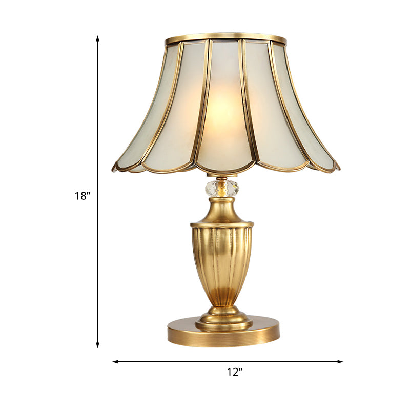 Minimalist Scalloped Night Lighting 1 Head Frosted Glass Nightstand Light in Gold with Metal Font/Clear Crystal Deco Clearhalo 'Lamps' 'Table Lamps' Lighting' 1475315