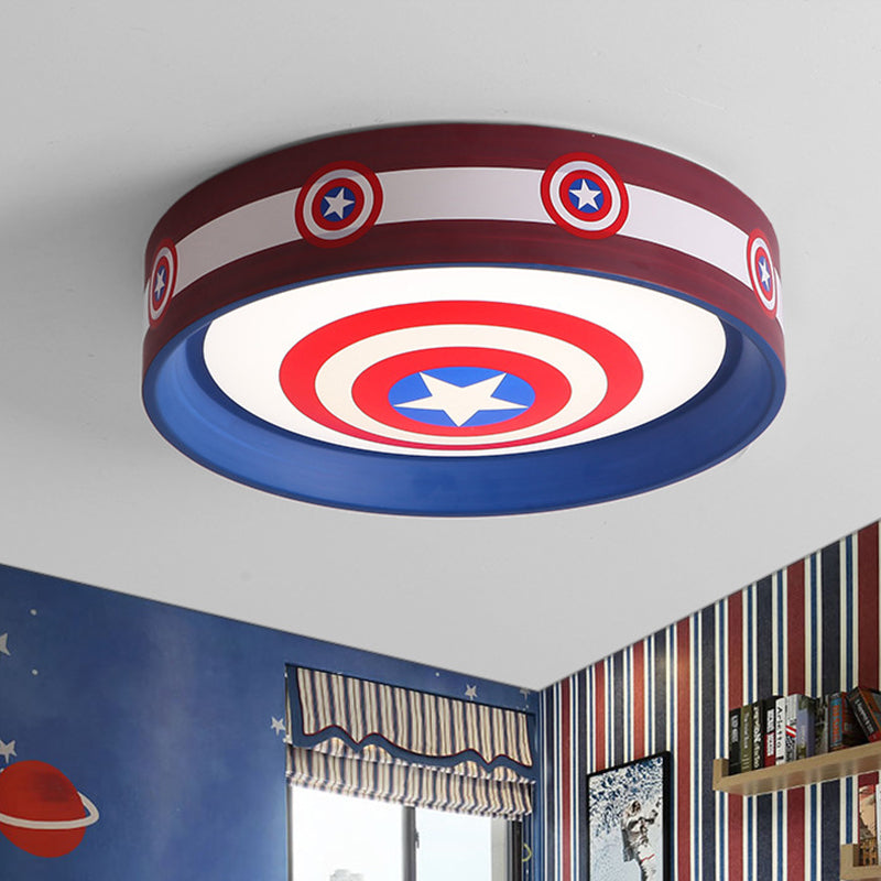 Metal Shield Flush Mount Kids LED Ceiling Mounted Light in Red and Blue with Acrylic Shade, 16.5"/20.5" W Clearhalo 'Ceiling Lights' 'Close To Ceiling Lights' 'Close to ceiling' 'Flush mount' Lighting' 1475321