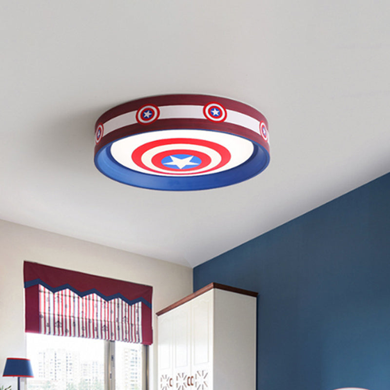 Metal Shield Flush Mount Kids LED Ceiling Mounted Light in Red and Blue with Acrylic Shade, 16.5"/20.5" W Clearhalo 'Ceiling Lights' 'Close To Ceiling Lights' 'Close to ceiling' 'Flush mount' Lighting' 1475322
