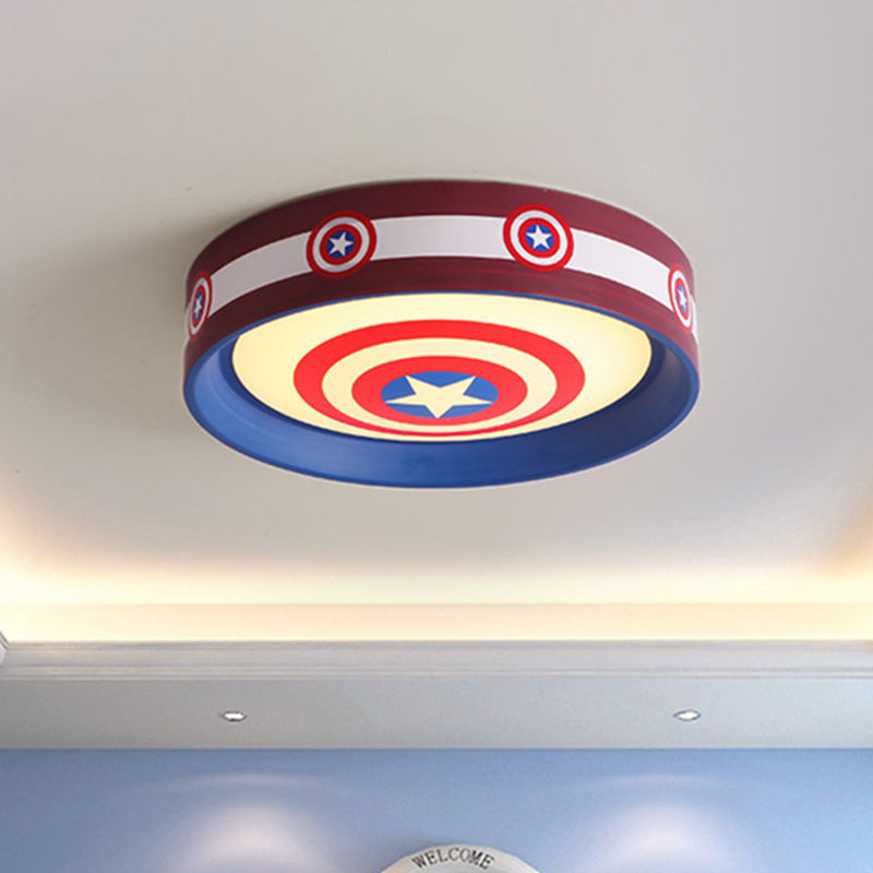 Metal Shield Flush Mount Kids LED Ceiling Mounted Light in Red and Blue with Acrylic Shade, 16.5"/20.5" W Red-Blue Clearhalo 'Ceiling Lights' 'Close To Ceiling Lights' 'Close to ceiling' 'Flush mount' Lighting' 1475323
