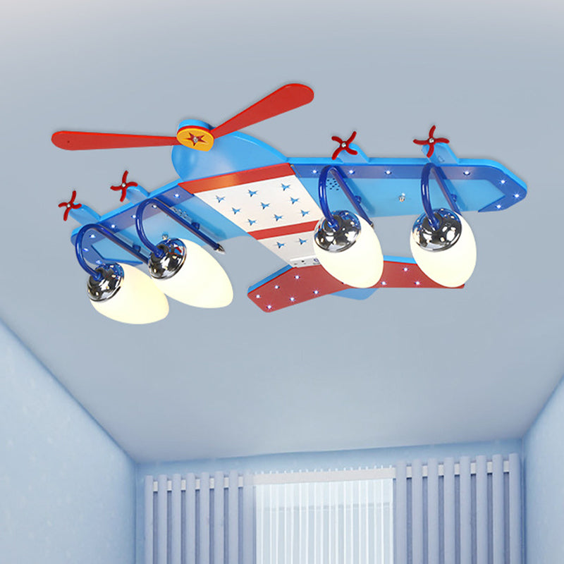 Ivory Glass Plane Flushmount Lighting Kids 3/4 Heads Blue Flush Mount Ceiling Light Fixture for Boys Bedroom Clearhalo 'Ceiling Lights' 'Close To Ceiling Lights' 'Close to ceiling' 'Flush mount' Lighting' 1475344