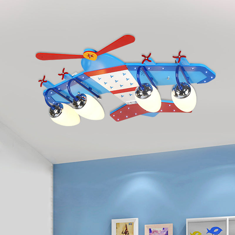 Ivory Glass Plane Flushmount Lighting Kids 3/4 Heads Blue Flush Mount Ceiling Light Fixture for Boys Bedroom 4 Blue Clearhalo 'Ceiling Lights' 'Close To Ceiling Lights' 'Close to ceiling' 'Flush mount' Lighting' 1475346